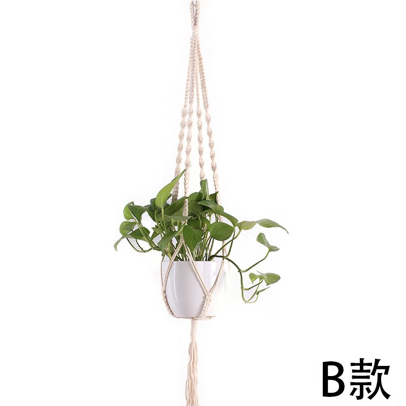 Decoratieve plantenhanger macramé plantenhanger voor buiten, hangende plantenmand van katoentouw met 4 poten: B1