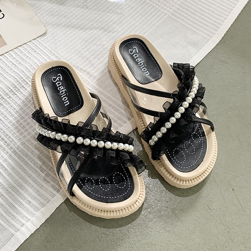 Summer Women&#39;s Shoes Roman Sandals Slippers Beach Outdoor Sandals: black / 35