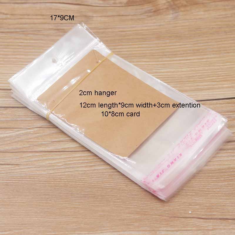 100PCS Storage Bags Transparent Self Adhesive Resealable Clear Poly Bags Packaging opp Bag jewelry card matching opp bags: 17x9cm