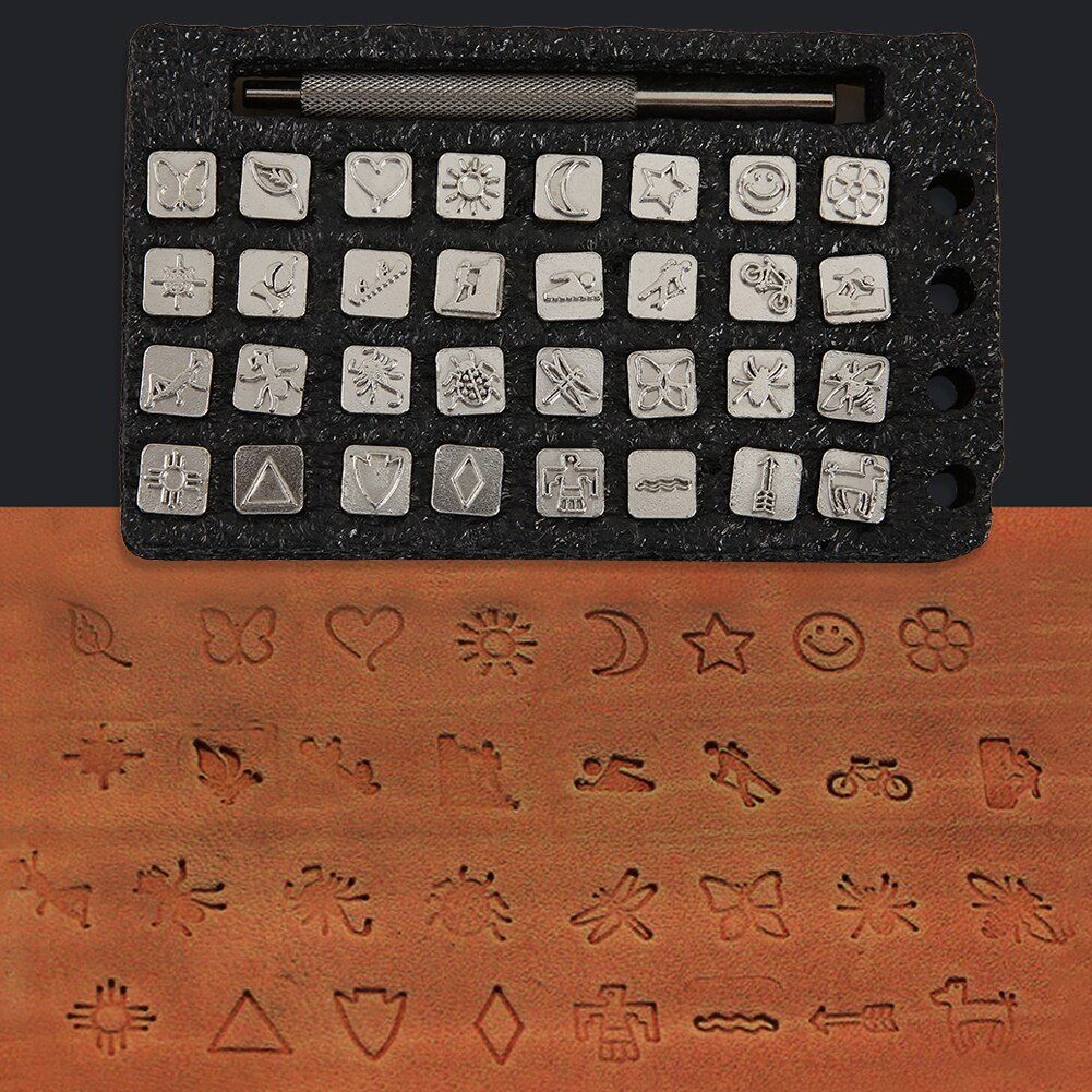 Die Cutter Card Making Button Maker 32pcs Zinc Alloy Graphic Stamp Punch Set Leather DIY Cardmaking Handicraft Tool