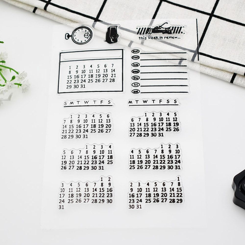 1Pcs Silicone Clear Stamps Set Transparent Weekly Monthly Calendar Time Clock DIY Scrapbooking Stamps Decorative Card Making