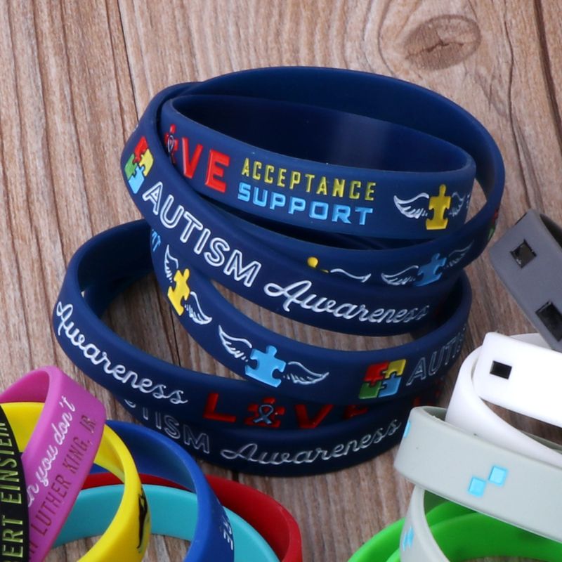Pack Of 6 Autism Awareness Inspirational Bracelets Autism Awareness Creates Change Silicone Wristbands Blue Unisex