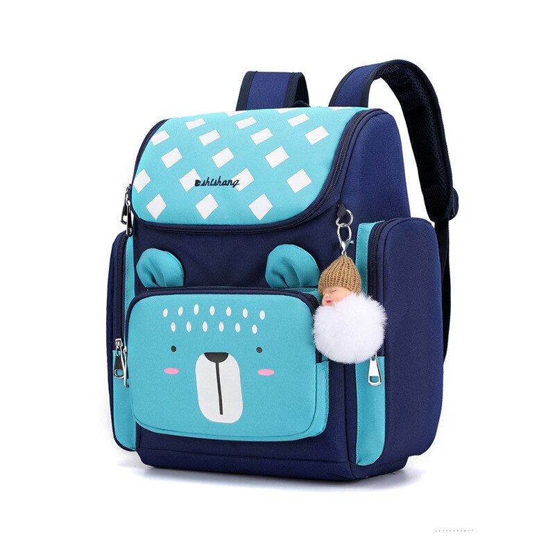 Grade 1-3 Kids School Bags for Boys Girls Cute Bear Backpack Waterproof Breathable Kids Satchel Space School Bags: Green without doll