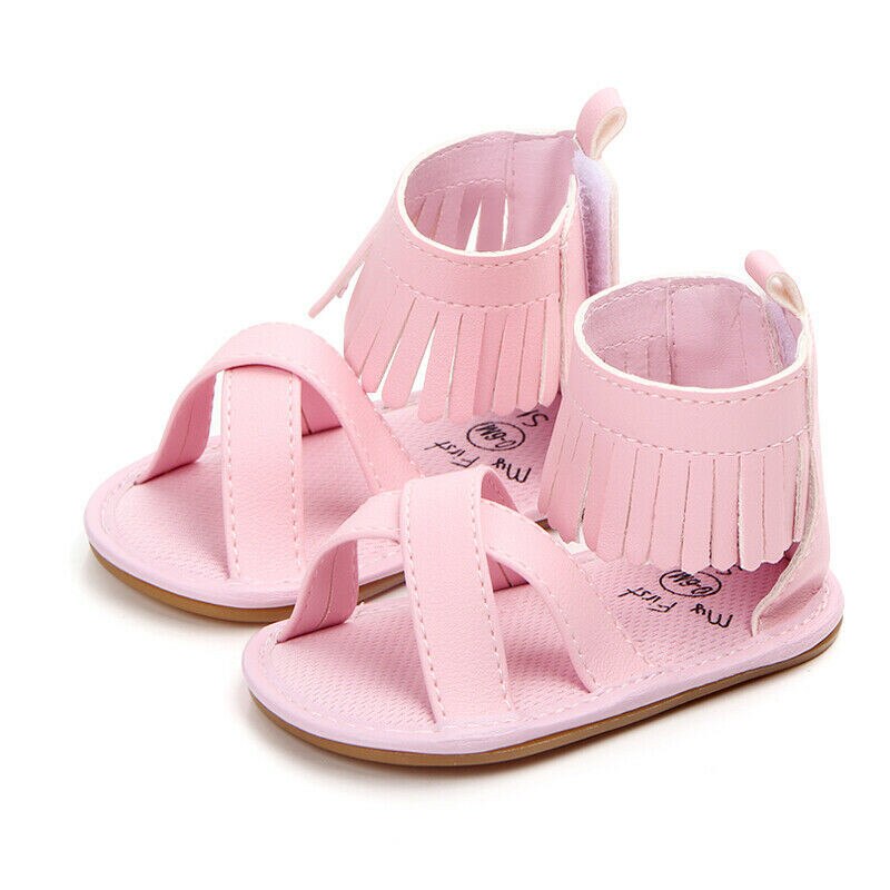 Spædbarn baby pige sandaler kvast anti-slip sko sål prewalkers sko: Lyserød / 0-6 måneder