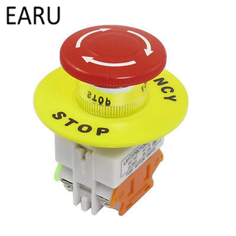 Red Mushroom Cap 1NO 1NC DPST Emergency Stop Push Button Switch AC 660V 10A