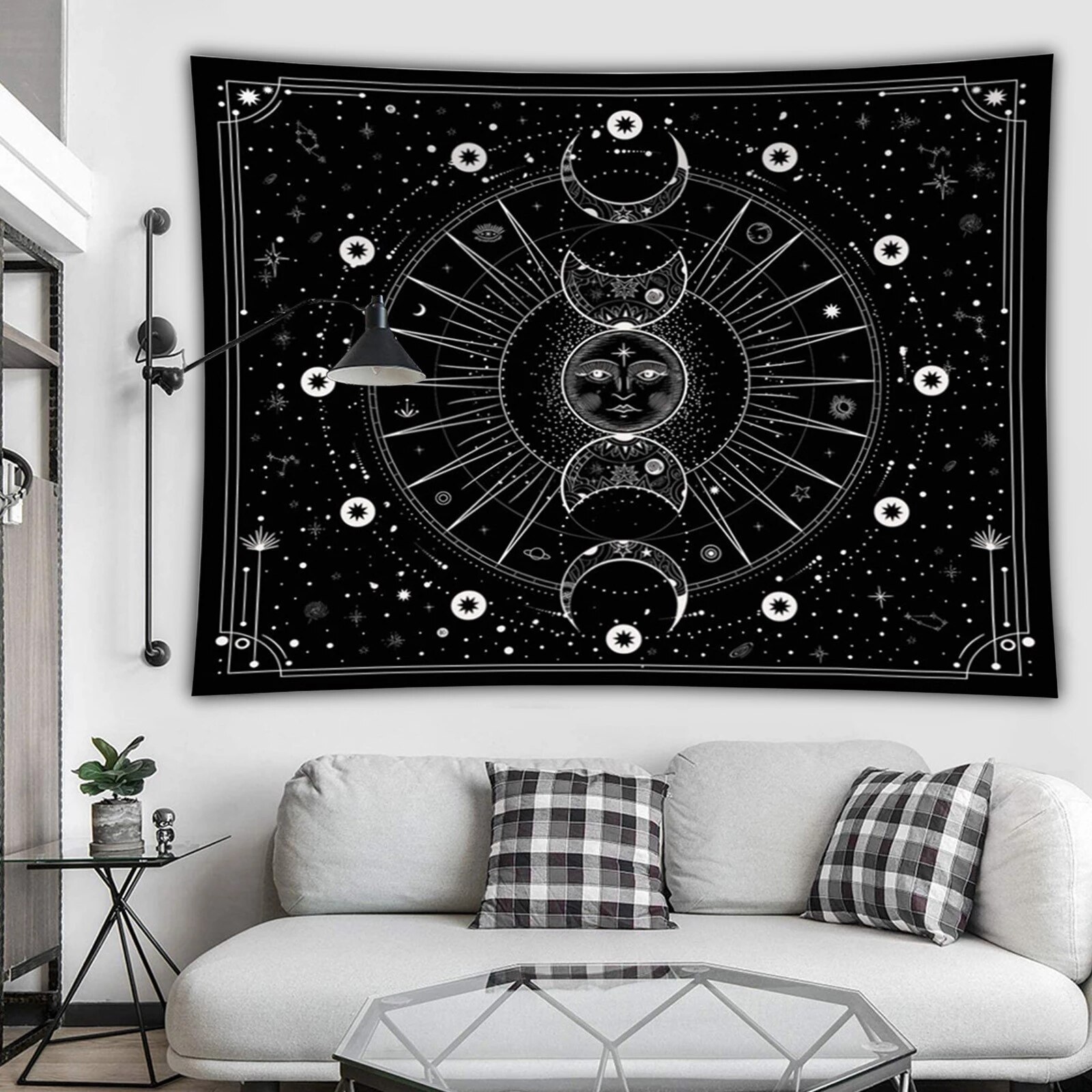 Moon phase Tapestry Latest Stars Space Psychedelic Black And White Wall Hangings Bedroom Home Wall Decoration house decor