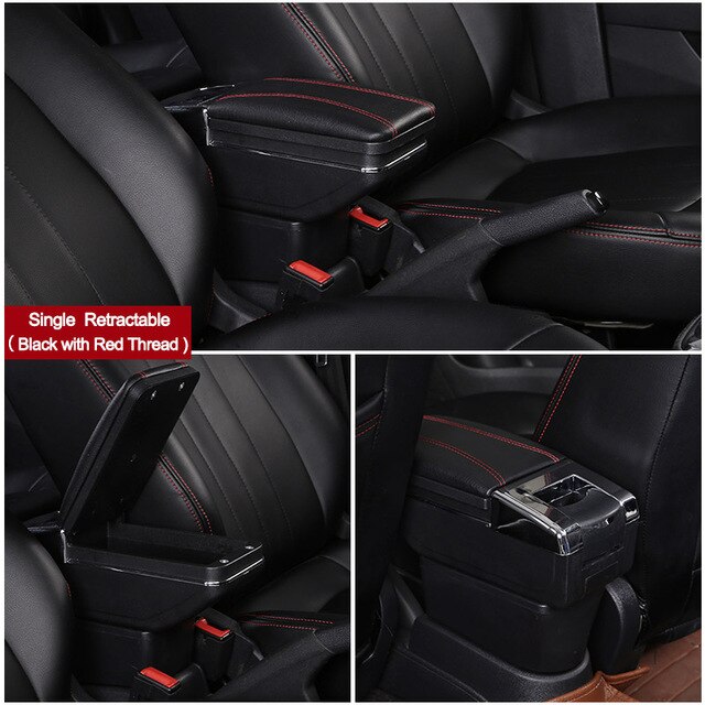Auto Armlehne Für Hyundai Getz Drehbare zentralen Speicher inhalt Lagerung Kasten mit Aschenbecher USB Ladung Auto dekoration zubehör: Single Schwarz rot