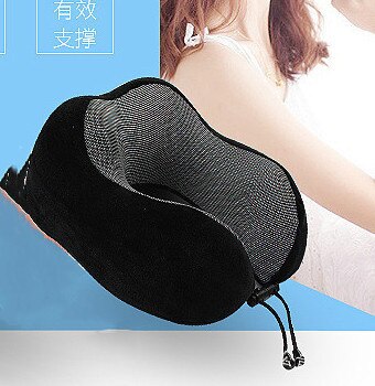 U Pillow Memory Foam Cushion Lumbar Pillow Travel Airplane Pajama Tool Neck Support Pillow-Style Napping Pillow: Black