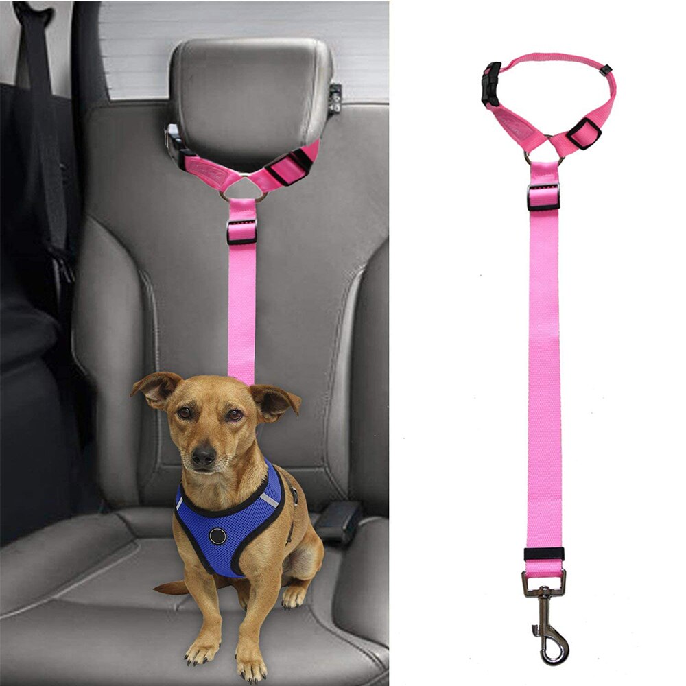 Universel praktisk hundekat kæledyrs sikkerhed justerbar bilsele selesnor bånd rejse klipsrem bly kæledyrs sikkerhedssele: Lyserød