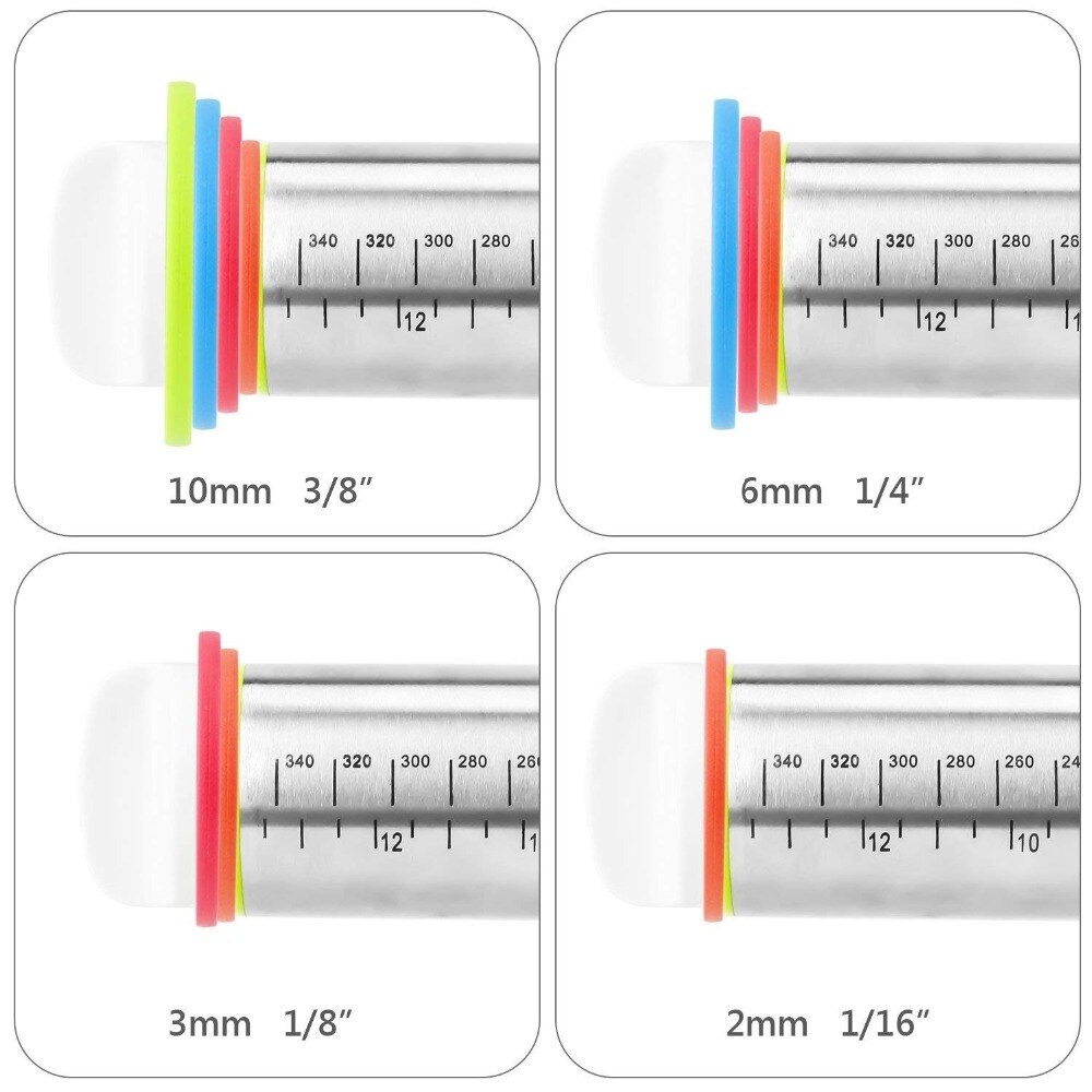 Verstelbare Rvs Deegroller Met Deeg Mat Deeg Roller met 4 Verwijderbare Verstelbare Dikte Ringen