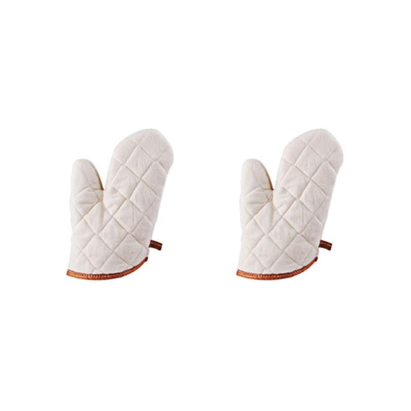 2 piezas de tela de algodón blanco guantes resistentes al calor cocina horno manopla utensilios de cocina para restaurante casero: Blanco