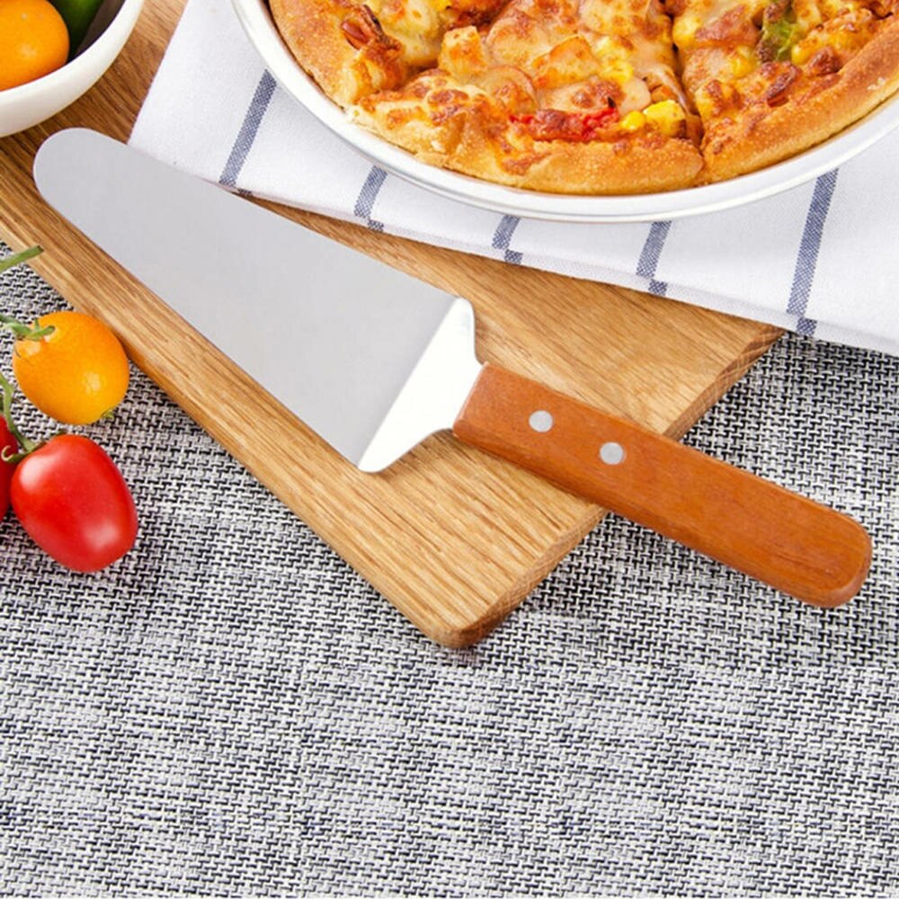 Rvs Grip Cake Pizza Schop Server Cutter Spatel Lifter Houten