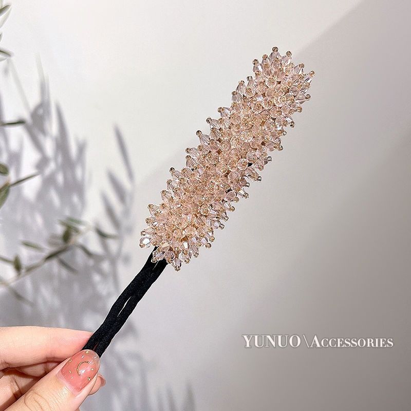 Women Easy Hair Bun Maker Floral crystal Donut Updo Hair Stick DIY Plate Hair Bendable Hairband Chignon Hair Accessories: Rose Red