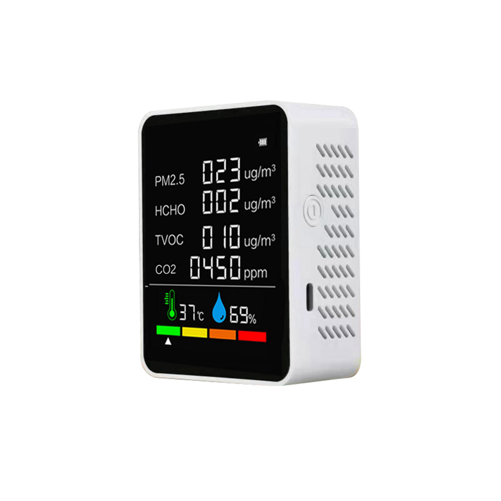Multifunctionele 6 In 1 CO2 Meter Digitale Temperatuur Vochtigheid Tester Kooldioxide Tvoc Hcho PM2.5 Detector Luchtkwaliteit Monitor: 6 in 1 White