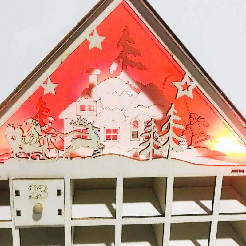 Træ adventskalender nedtællingslys jul 24 udtræksskuffer led lys julepynt adventskalender
