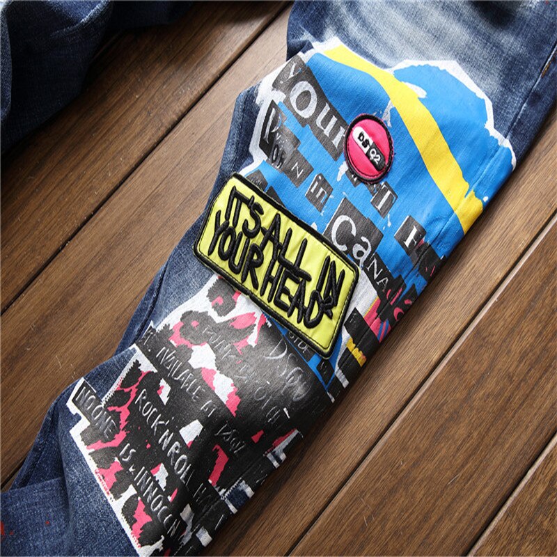 Jeans men Japanese and Korean denim jeans men's embroidery blue pencil jeans men