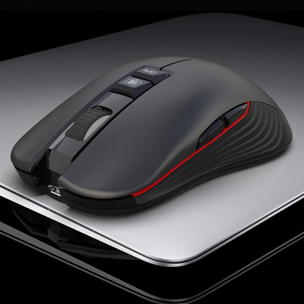 HXSJ-ratón inalámbrico T30 para juegos, Mouse negro con retroiluminación ajustable de 7 colores, 3600 DPI, recargable con adaptador de TYPE-C