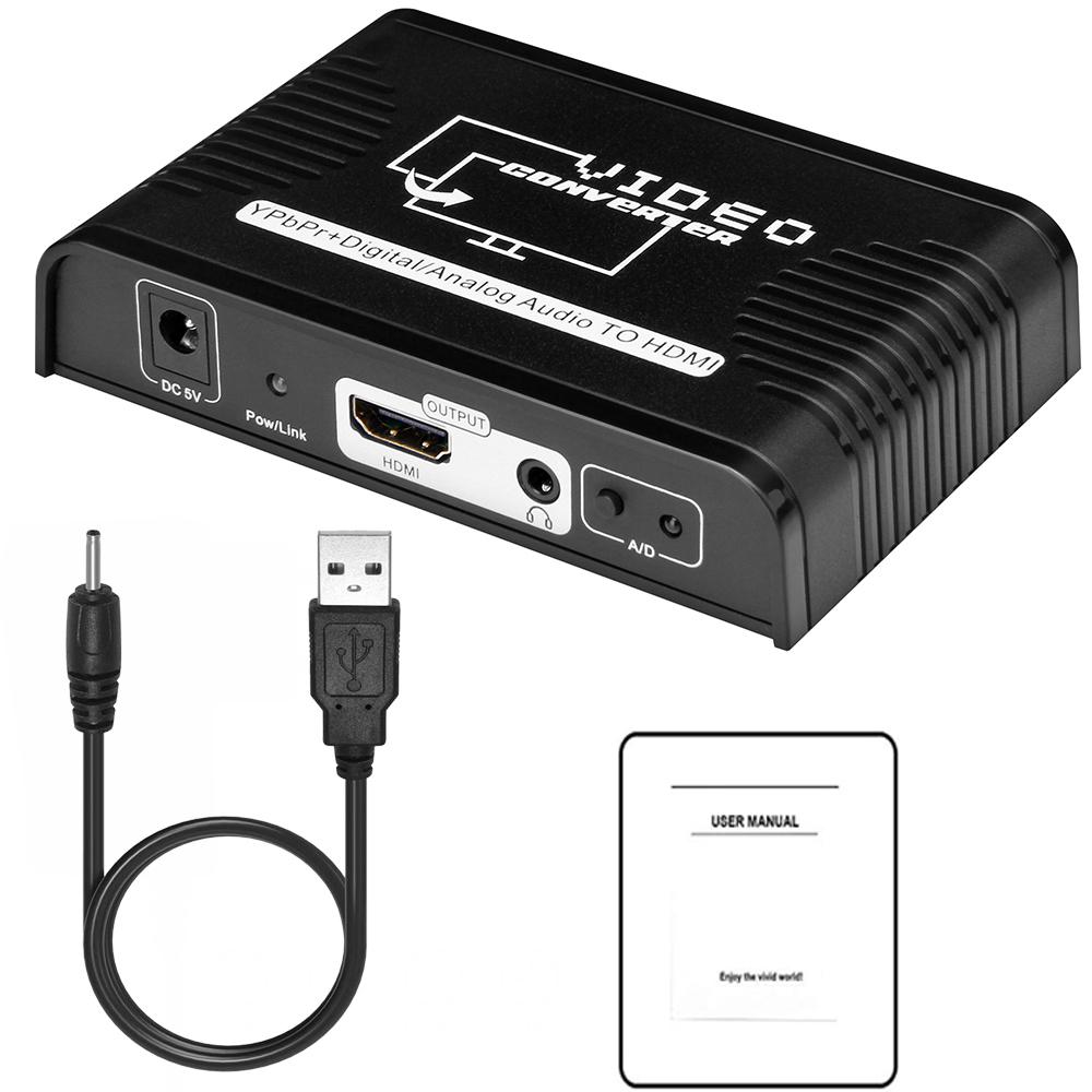 5 RCA Ypbpr component naar HDMI HDTV video audio converter adapter met voeding (USB DC kabel)