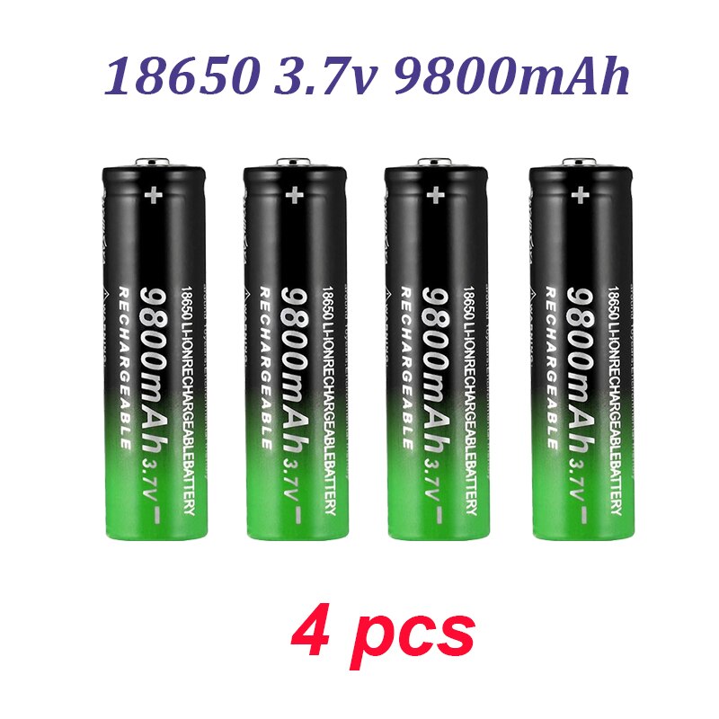 100% Fast Charging 18650 Battery 9800Mah 3.7V 18650B Li-Ion Flashlight Batteries+Charger: black