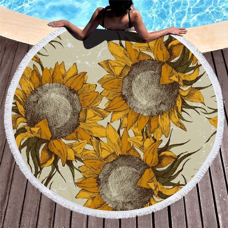Sunflower Microfiber Round Beach Towel Thick Shower Bath Towels Circle Swim Mat With Tassel Toalla De Playa Serviette De Plage: Beach Towel 8