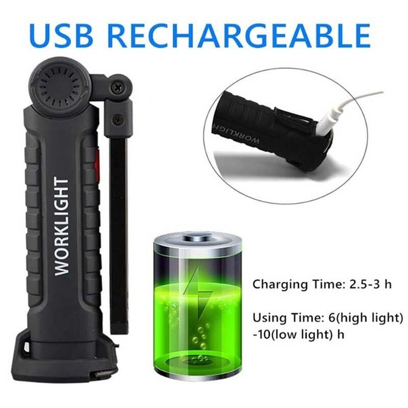 USB Rechargeable COB LED Flashlight Work Light Inspection Light 5 Modes Tail Magnet Hanging Torch Lamp Waterproof