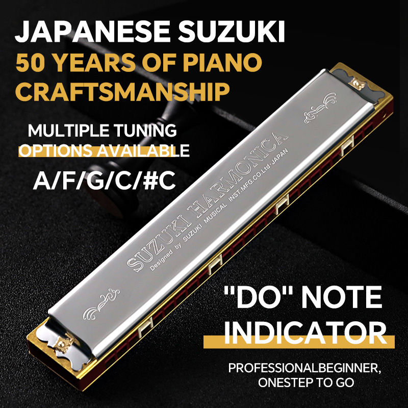 SUZUKI Armónica Tremolo Estudio 24 teclas de C Versión de 5 colores Estudio de armónica polifónica-24 Tremolo 24 C Llave de C japonesa