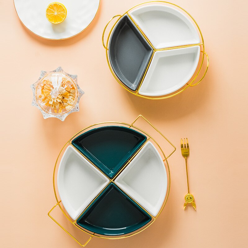 Northern European-Style Ceramic Fruit Dish Dried Fruit Box Hard Fruit Dish Seperated Platter Household Snack Dish Snack Plate