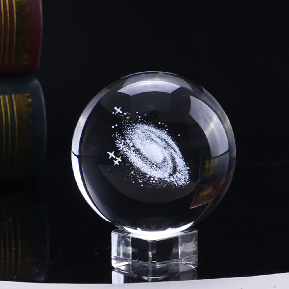 6cm Engraved Solar System Craft With Base Planets Model Photo Props 3D Desktop Home Miniature Clear Sphere Crystal Ball