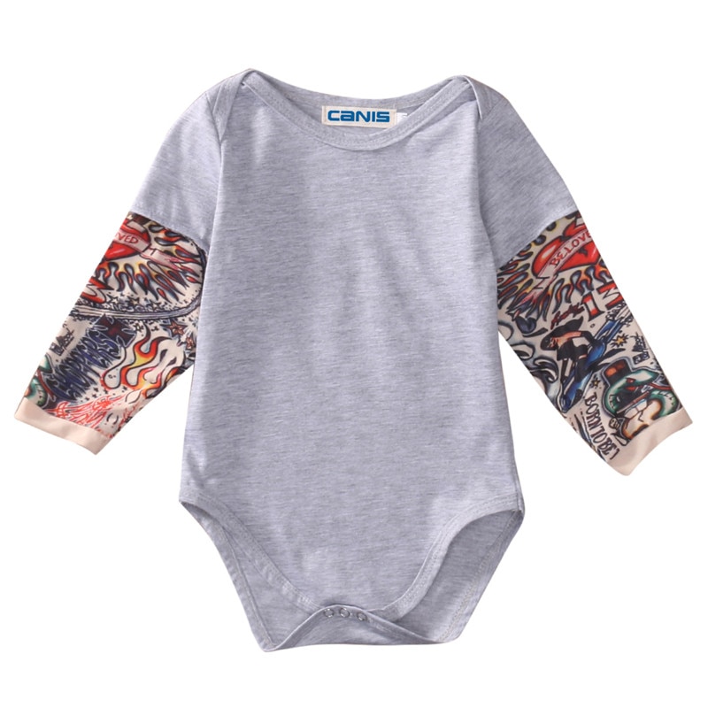 Sommer baumwolle Neugeborenen Baby Jungen Karosserie Kleidung Tätowierungen Drucken Langarm Karosserie Gesamt Outfits Schwarz Grau