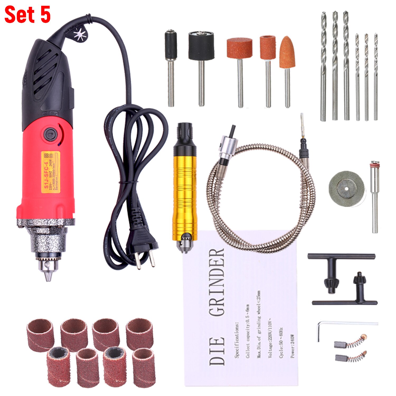 220V 240W Rotary Tool Kit Variable Speed Multifunction Electric Rotary Drill Sander Polishing Tool: set 5