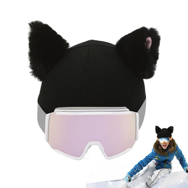 Leuke Kat Oren Ski Hoofddeksels Cover Dubbel board Mannen Vrouwen Single Board zwarte Pluche Helm Head Cover Outdoor Warme Bescherming