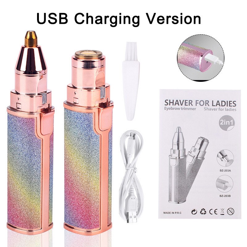 USB eléctrico recargable Ojo de arco iris frente depiladora portátil cejas Trimmer utensilio para eliminar el vello Facial herramienta de maquillaje: USB  A