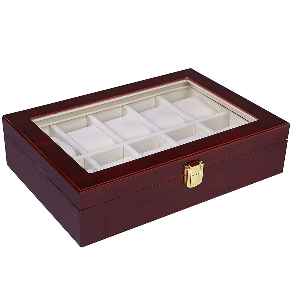 Watch Box Watch Organizer 12 Grids Wooden Watch Storage Case Display Storage Box Jewelry Collection Organiser Holder D30: 10 Grids