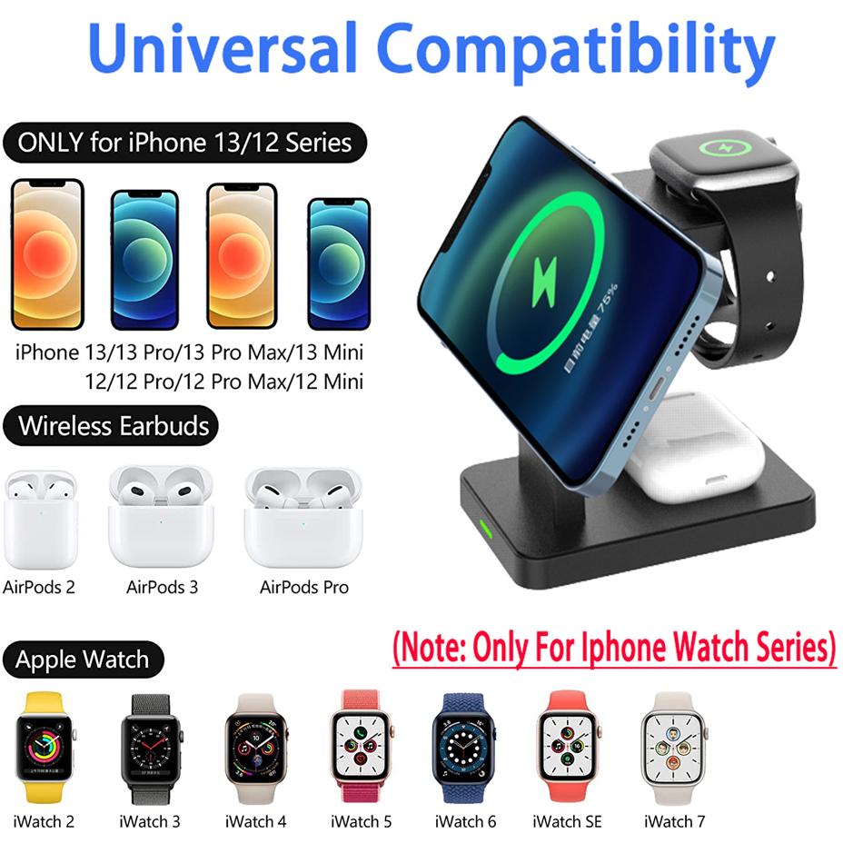 30w 3 in 1 magnetisches kabelloses ladegerät für iphone 13, 12 pro max, schnelllade-dockingstation für apple watch 6 se, airpods pro 2 und 3