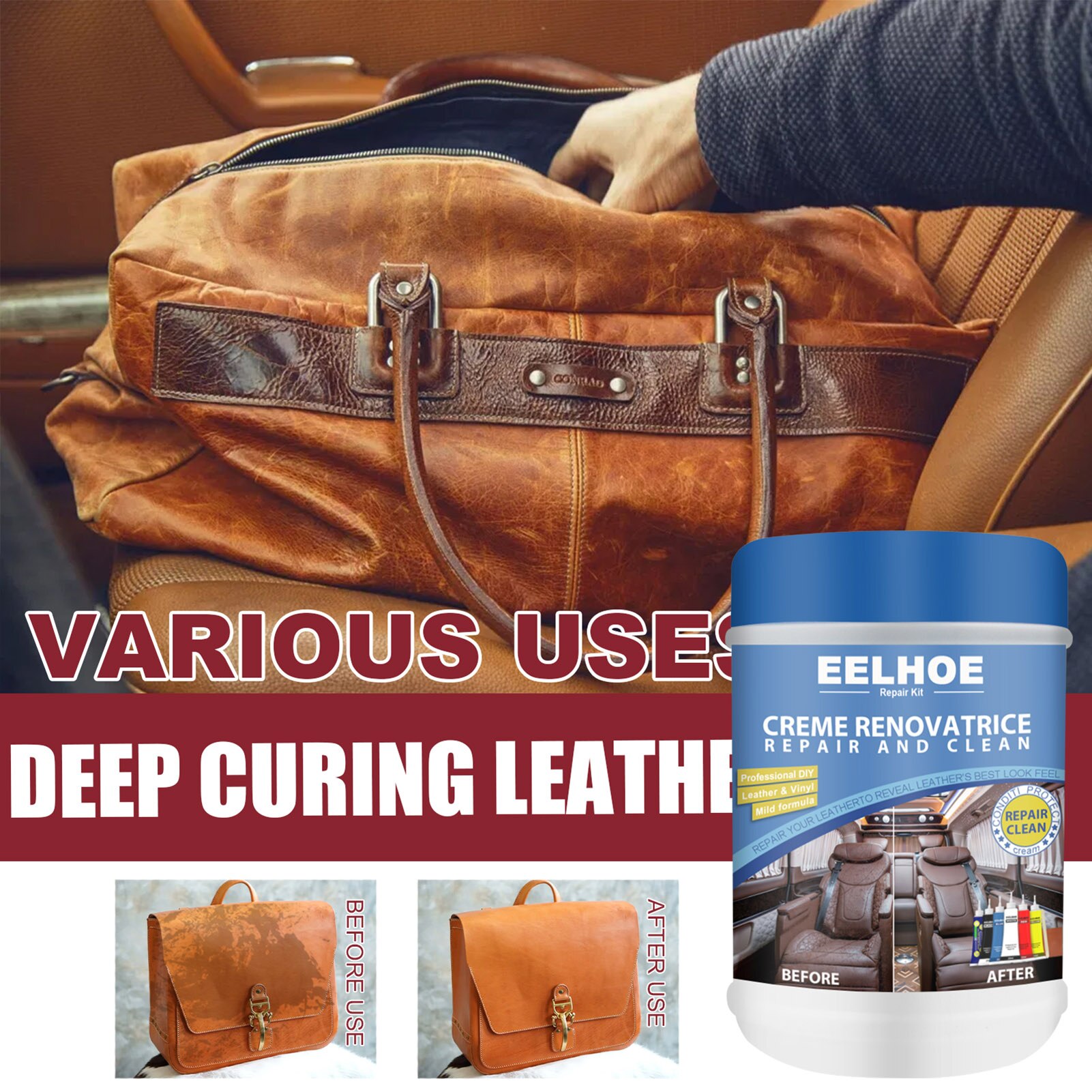Kit de reparación de cuero, reparador de cuero roto, Color crema limpio, restauración para muebles, sofá, asiento de coche, sofá, zapatos