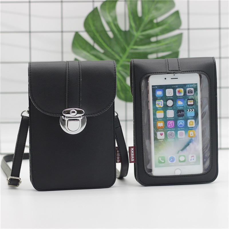 Touch screen mobiltelefon pung smartphone tegnebog læder skulderrem håndtaske kvinder touchable taske: G351 sorte