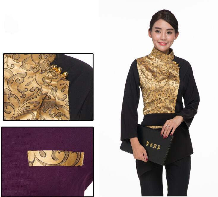 Chef Waiter Uniform Supermarket Bar Cafe Hotel Restaurant KTV Waitress Uniform Short Sleeve Golden Embroidery Bar Work Wear
