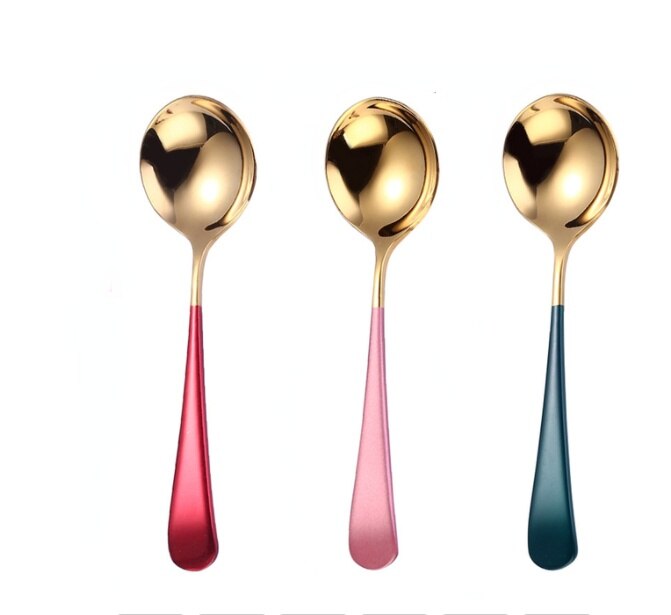 3 PCS Stainless Steel 304 Teaspoons Korean Cute Coffee Spoon Tableware Dinnerware Kitchen Dessert Spoon Serving Set: Red Pink Green