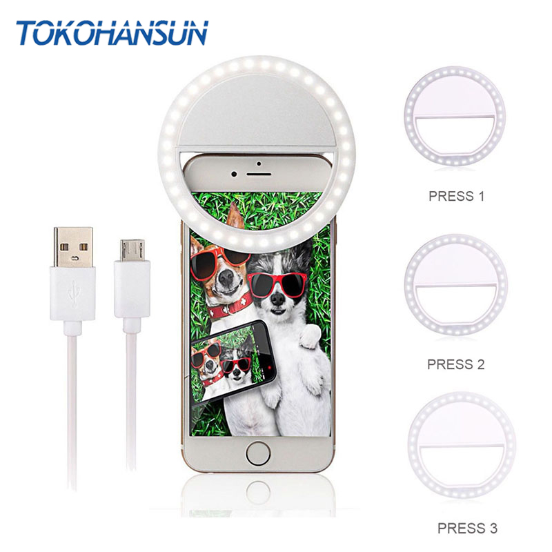 TOKOHANSUN Usb Lade Selfie Ring Led Telefon Licht Lampe Handy Objektiv LED Sefie Lampe Ring-Linsen für Iphone samsung