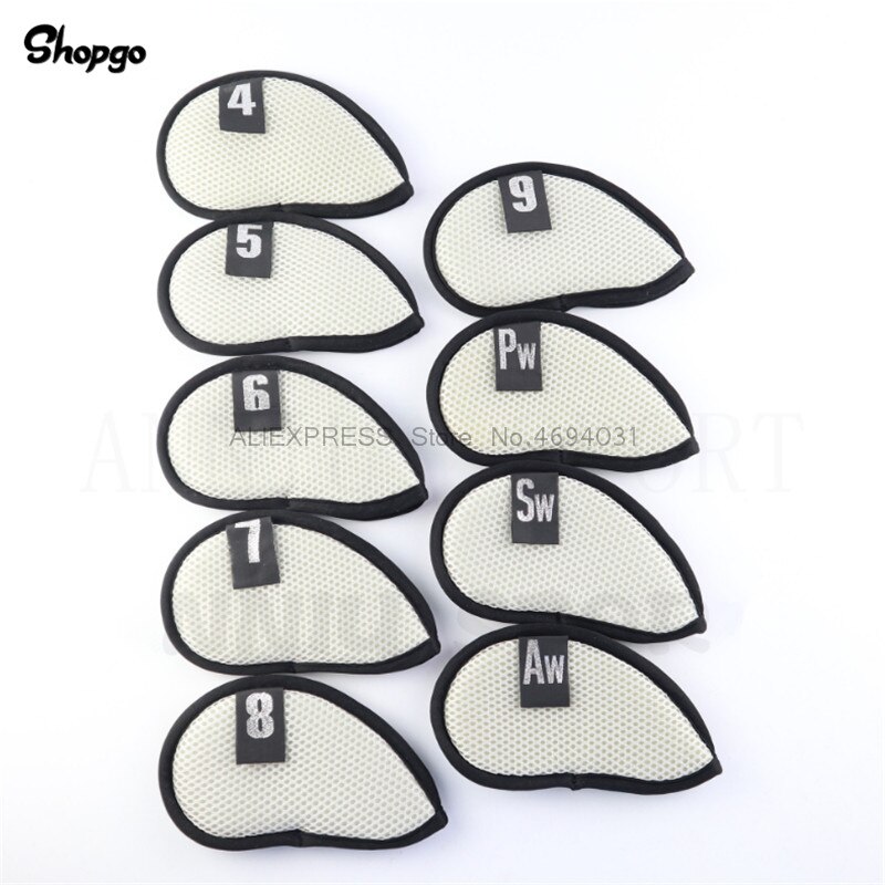 Shopgo netstof golfhoofdhoezen met nummers gemarkeerde golfijzerhoezen  #4-9 pas ijzer complete set 9 stuks/partij: Default Title