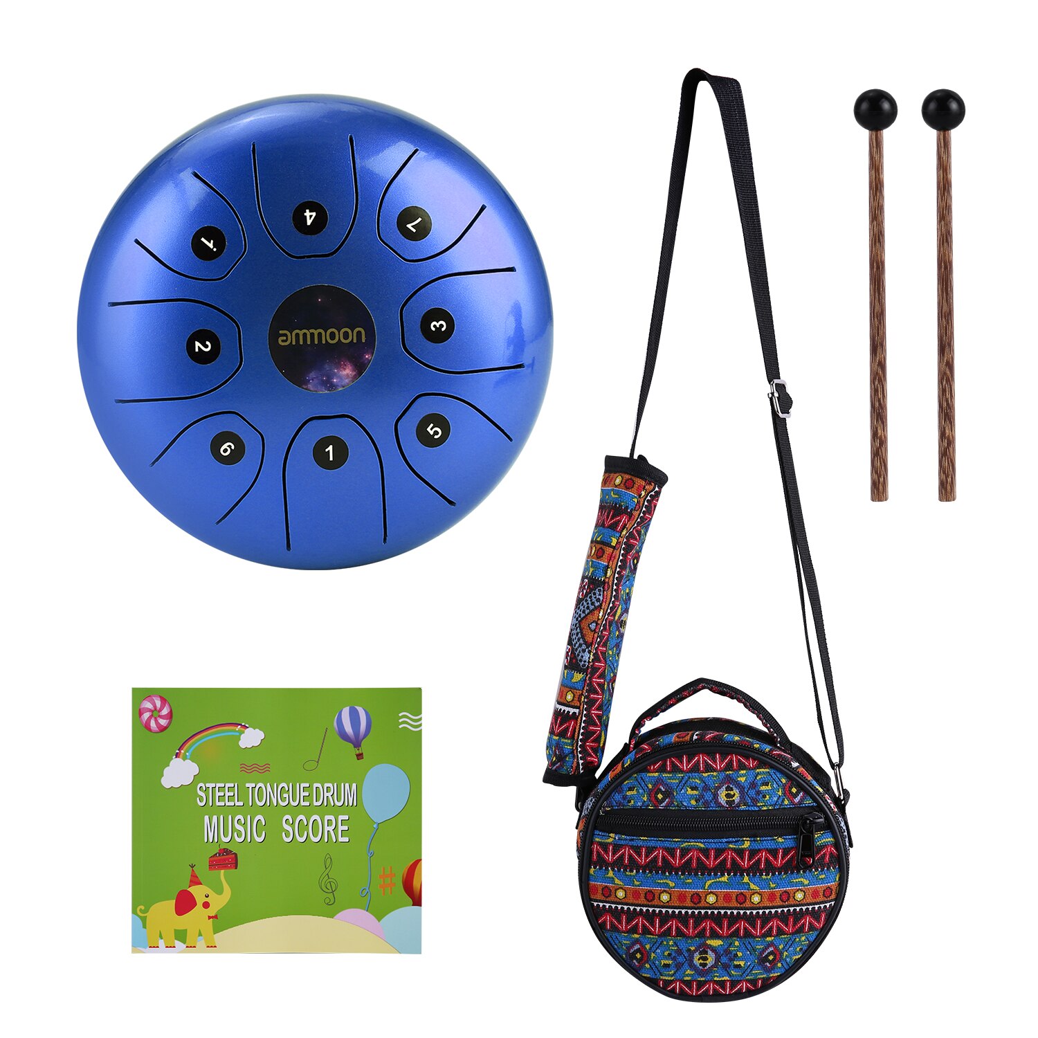 Ammoon 5.5 Inches Mini Staal Tong Drum 8 Notes C-Key Handpan Drum Steel Pocket Drum Percussie Instrument Met draagtas: blue