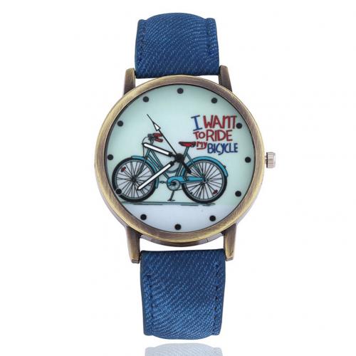 relojes de pulsera de Unisex Retro esfera redonda de cuarzo con patrón de bicicleta reloj de dibujos animados para mujer relojes de pulsera de cuero Vintage Casual: Azul