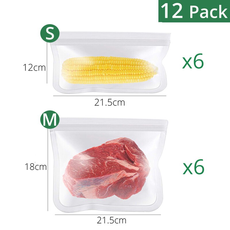 Food Storge Bags, Reusable Zero waste Airtight Seal Sandwich & Snacks & Fruit & Lunch Preservation Bags, Kitchen Tools: 6 Small x 6 Middle