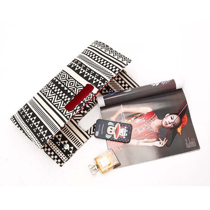 Women Classic Black And White Geometric Patterns Handbags Print Canvas Small Canvas Day Clutches Evening Bags