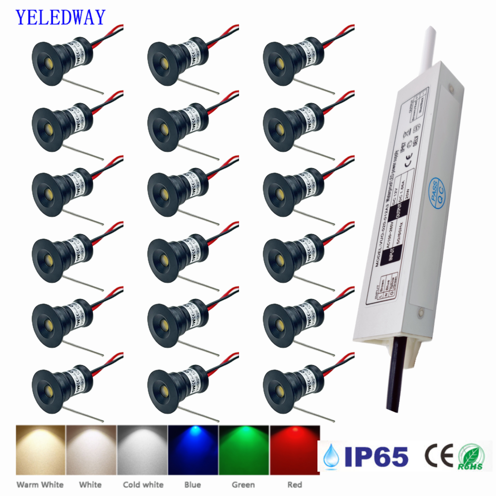 Mini foco de 1W IP65, 15mm, luces LED empotradas, luz empotrable de techo de 12V, lámpara de puntos para armario de escalera con transformador de 110V-220V