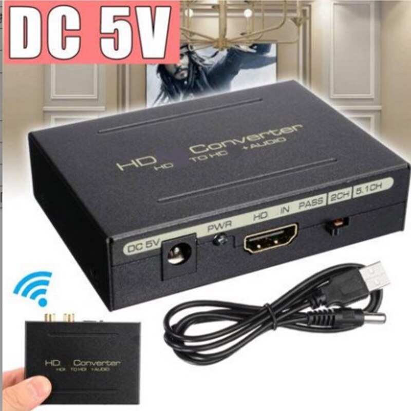 2022 2.0/5.1ch Hdmi-Compatibel Splitter Adapter Spdif + L/R Vedio Switcher Box