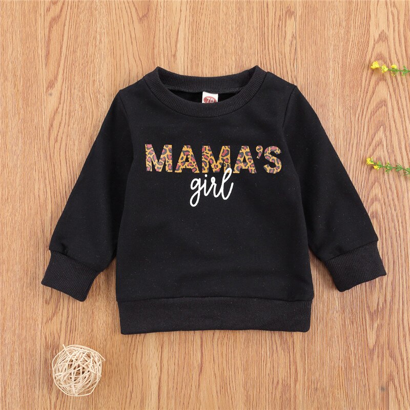 Herfst Baby Baby Meisjes Sweatshirts Brief Luipaard Print Lange Mouwen Trui Katoenen Tops Lente Outfits Voor Dailywear: Black / 12m