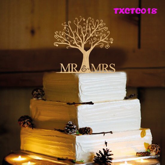Mixed Style Wood Rustic Wedding Cake Topper Bride and Groom Silhouette , Mr & Mrs Topper for Wedding Decoration Anniversary