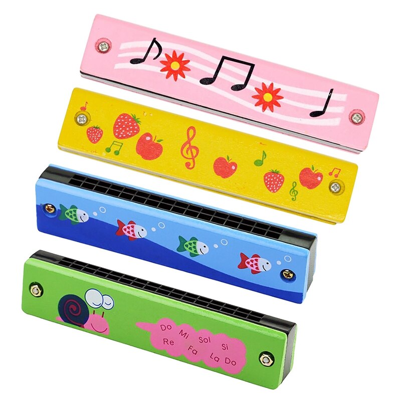Drewniana harmonijka dla dzieci zabawki instrumenty muzyczne 16 otworów dwurzędowe Blow Cartoon Woodwind usta harmonijka