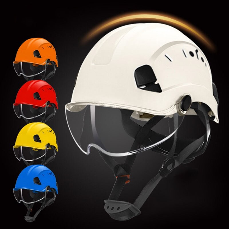 Veiligheid Helm Met Bril Bouw Hard Hoed Abs Beschermende Helmen Werk Cap Voor Werken Klimmen Rijden